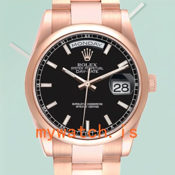 Rolex Day-Date Mens 118205 36mm Black Dial Rose Gold-tone: Authentic vs. Replica
